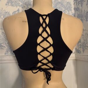 Black Lace-Up Back Swim Top